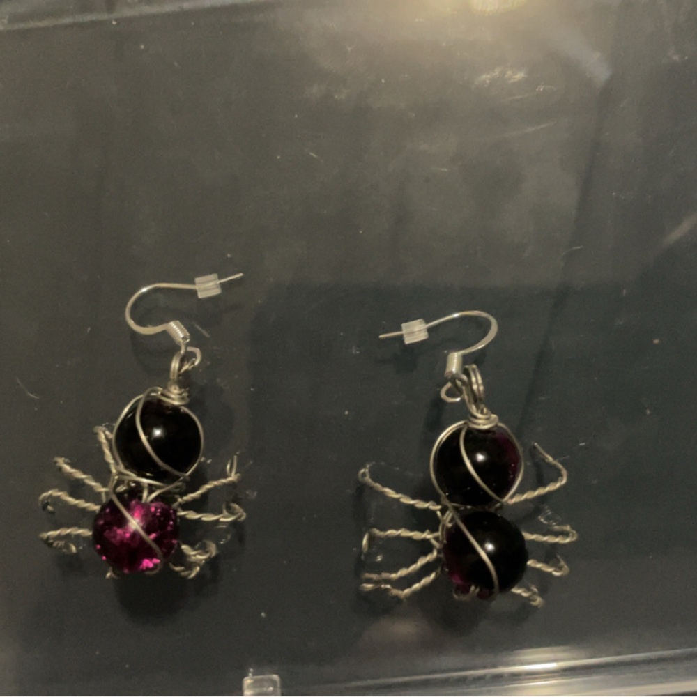 Elegant Black and Purple Spider Earrings